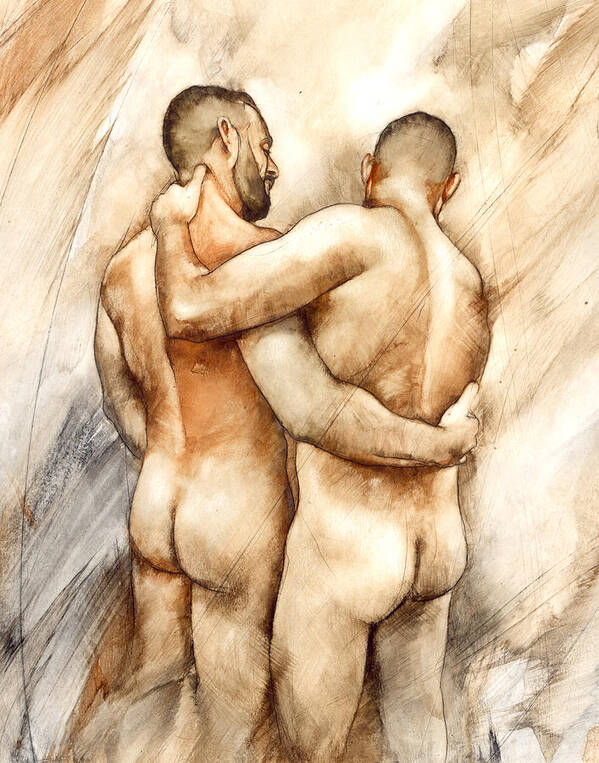 Male Nude Poster featuring the painting Bill and Mark by Chris Lopez