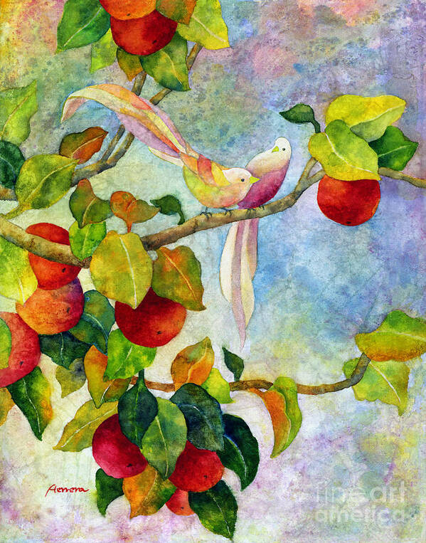 Birds Poster featuring the painting Birds on Apple Tree by Hailey E Herrera