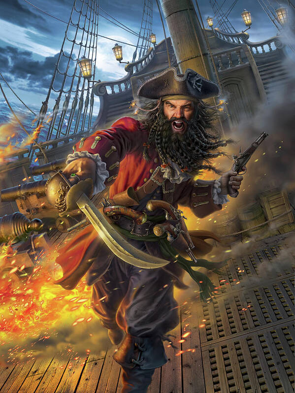 Pirates Poster featuring the digital art Blackbeard by Mark Fredrickson