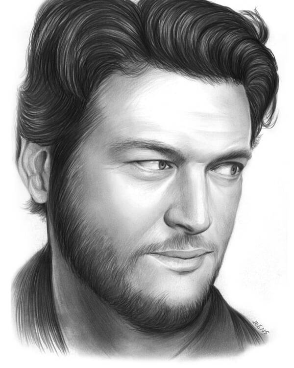 Celebrity Poster featuring the drawing Blake Shelton by Greg Joens