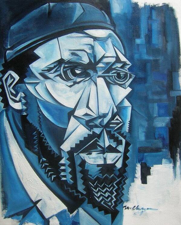 Thelonious Monk Blue Jazz Piano Cubism Poster featuring the painting Blue Blue Monk by Martel Chapman