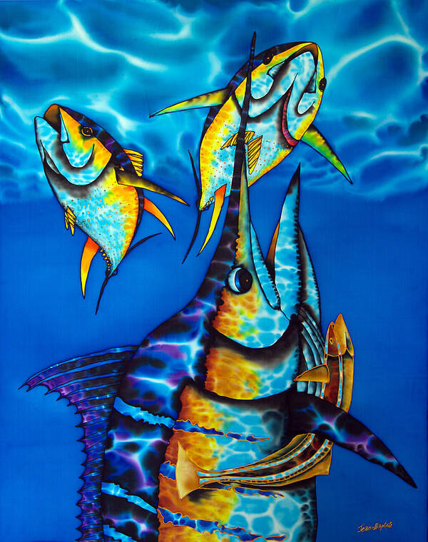  Yellowfin Tuna Poster featuring the painting Blue Marlin by Daniel Jean-Baptiste