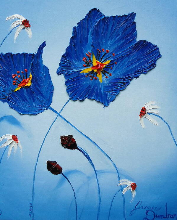  Poster featuring the painting Blue Sky Himalaya Blue Poppies 3 by James Dunbar
