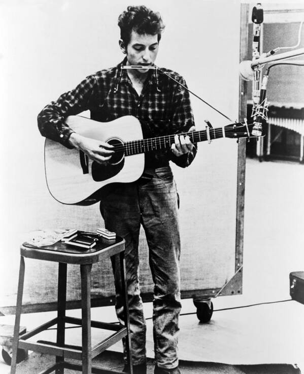 History Poster featuring the photograph Bob Dylan B. 1941 Playing Guitar by Everett