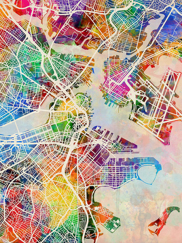 Street Map Poster featuring the digital art Boston Massachusetts Street Map by Michael Tompsett