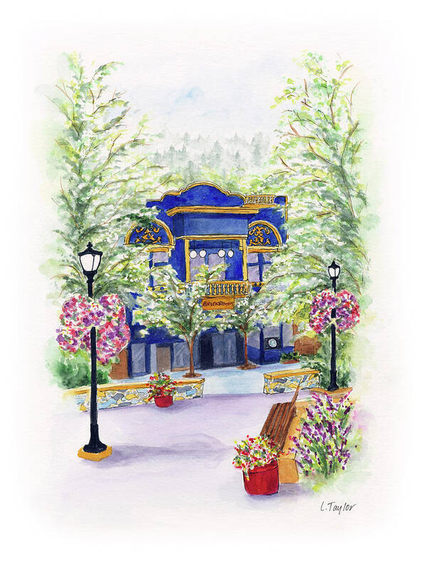 Small Town Poster featuring the painting Brickroom on the Plaza by Lori Taylor