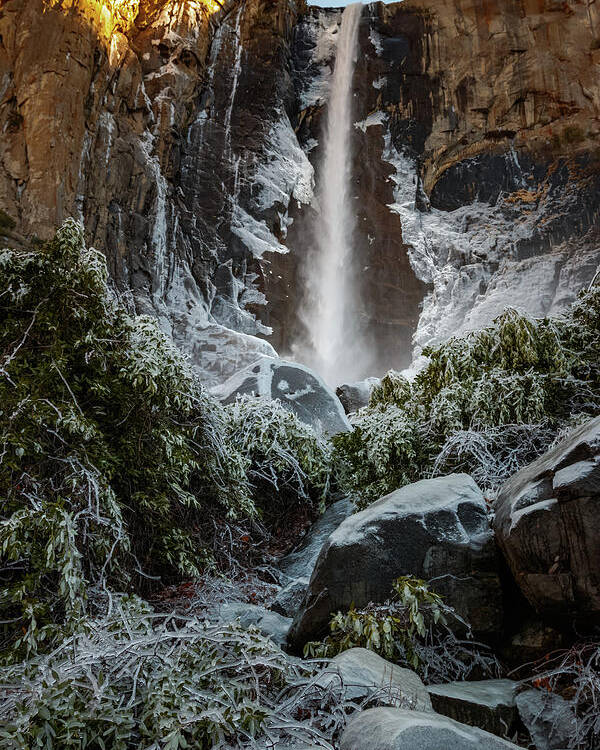 California Poster featuring the photograph Bridalveil Fall Frozen Landing Yosemite California by Adam Rainoff