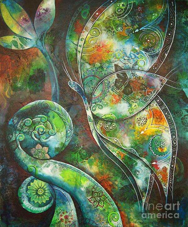 Butterfly Poster featuring the painting Butterfly with Koru by Reina Cottier by Reina Cottier