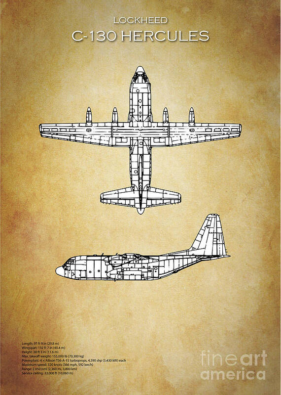 C130 Poster featuring the digital art C130 Hercules Blueprint by Airpower Art