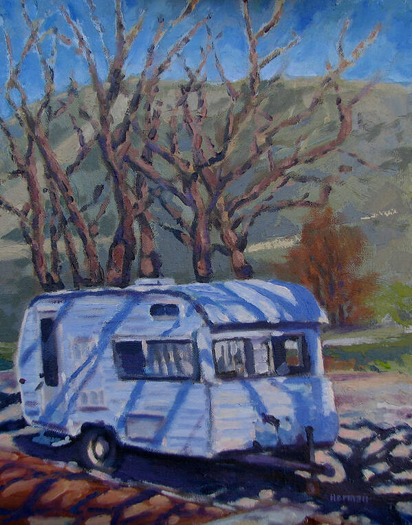 Camper Poster featuring the painting Camper at Camelback Park by Les Herman