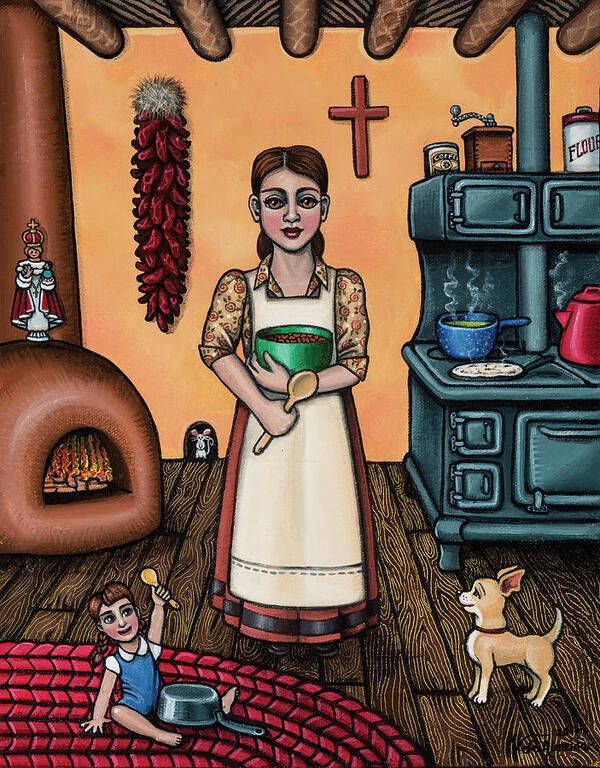 Kitchen Art Poster featuring the painting Carmelitas Kitchen Art by Victoria De Almeida