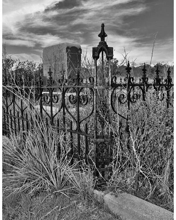 Cemetery Poster featuring the photograph Cemetery Fence Post and Sky by Sandra Dalton