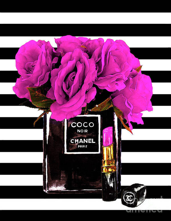 Chanel Noir Perfume With Flowers Poster by Del Art