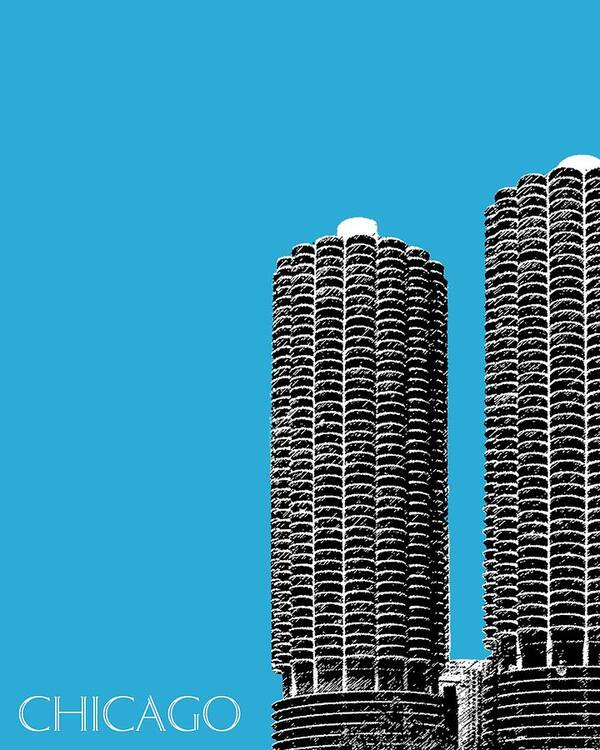 Architecture Poster featuring the digital art Chicago Skyline Marina Towers - Teal by DB Artist