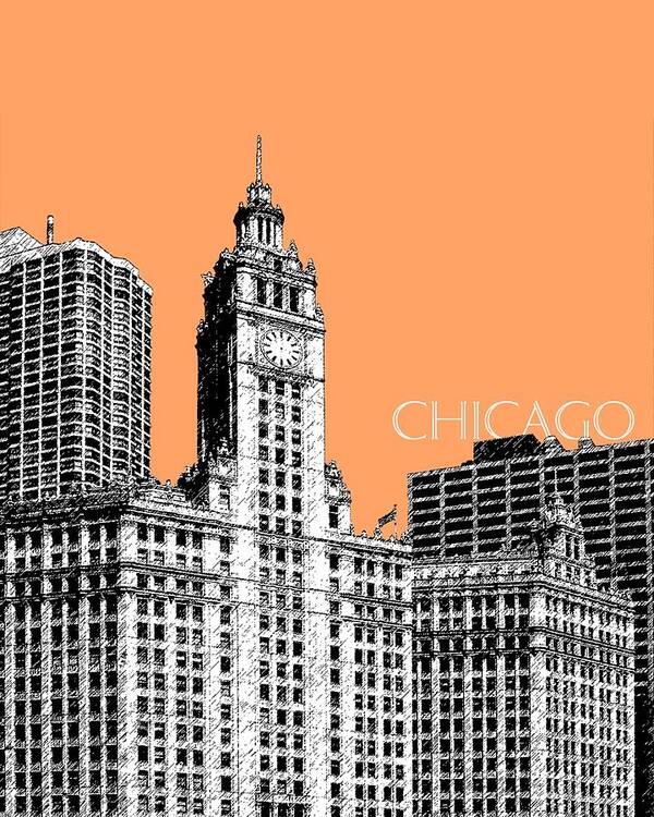 Architecture Poster featuring the digital art Chicago Wrigley Building - Salmon by DB Artist