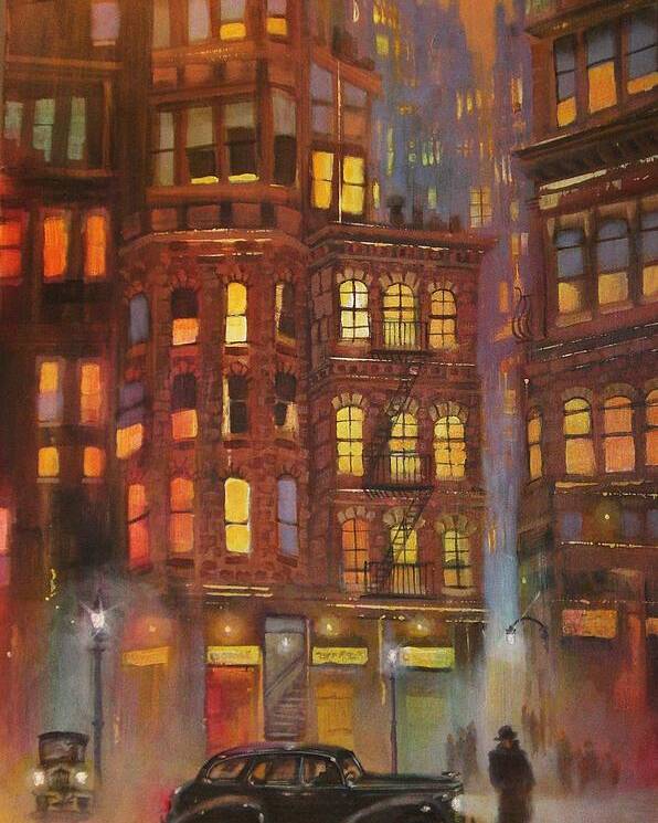 City At Night Poster featuring the painting City Noir by Tom Shropshire