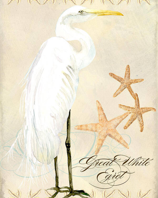 Watercolor Poster featuring the painting Coastal Waterways - Great White Egret by Audrey Jeanne Roberts