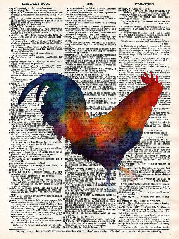 Rooster Poster featuring the painting Colorful Rooster on Vintage Dictionary by Hailey E Herrera
