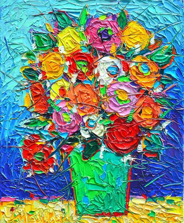 Abstract Poster featuring the painting Colorful Wildflowers Abstract Modern Impressionist Palette Knife Oil Painting By Ana Maria Edulescu by Ana Maria Edulescu