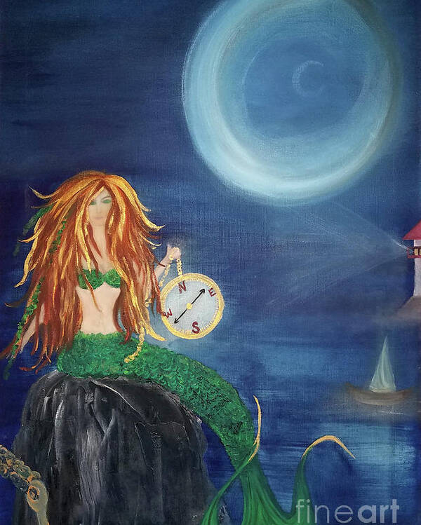 Mermaid Poster featuring the painting Compass Mermaid by Artist Linda Marie