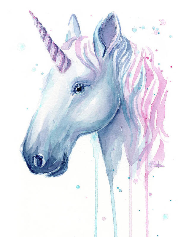 Unicorn Poster featuring the painting Cotton Candy Unicorn by Olga Shvartsur