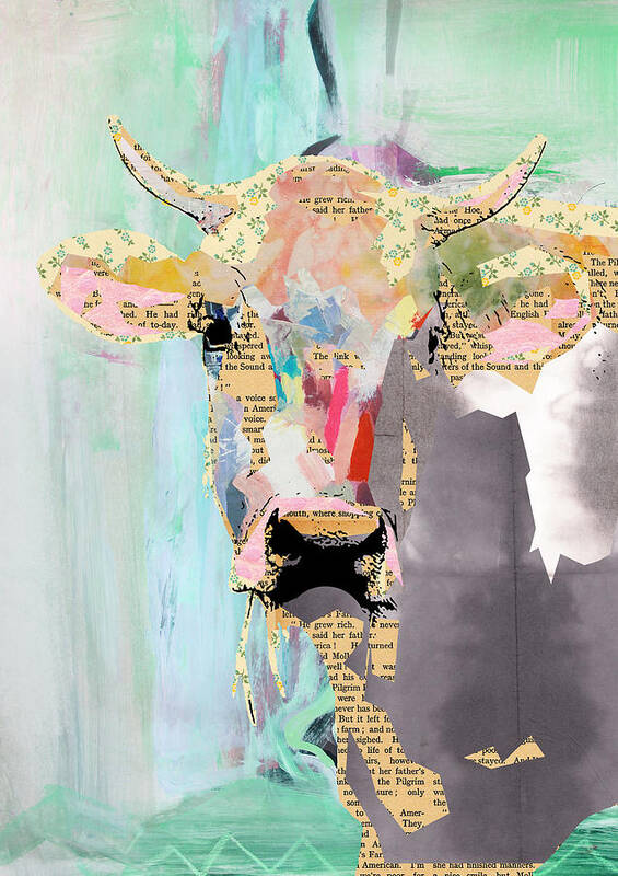 Cow Poster featuring the mixed media Cow Collage by Claudia Schoen