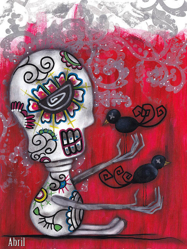 Day Of The Dead Poster featuring the painting Crow Secrets by Abril Andrade