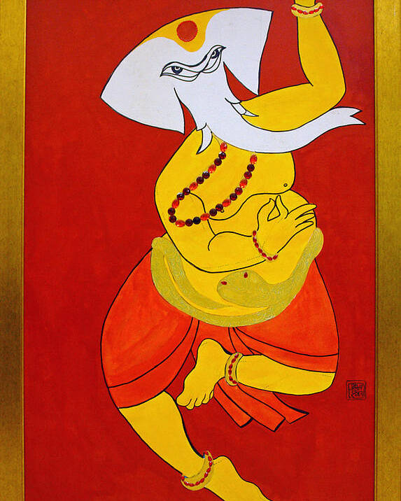 Ganesha Poster featuring the painting Dancing Ganesha by Guruji Aruneshvar Paris Art Curator Katrin Suter