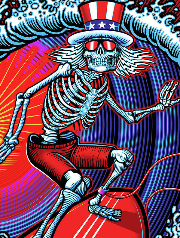Surfing Poster featuring the digital art Deadhead Surfer by The Bear