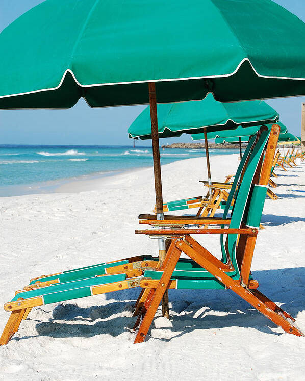 Destin Poster featuring the photograph Destin Florida Beach Chairs and Green Umbrella Vertical by Shawn O'Brien