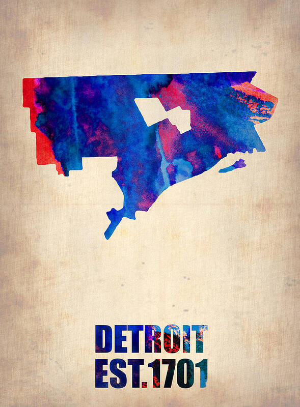 Detroit Poster featuring the painting Detroit Watercolor Map by Naxart Studio
