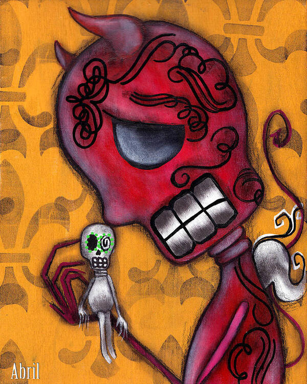 Day Of The Dead Poster featuring the painting Diablito by Abril Andrade