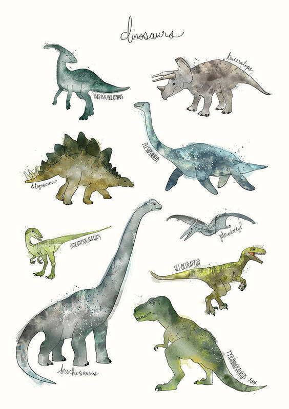 Dinosaurs Poster featuring the painting Dinosaurs by Amy Hamilton