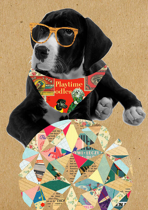 Dog Poster featuring the mixed media Dog with Ball by Claudia Schoen