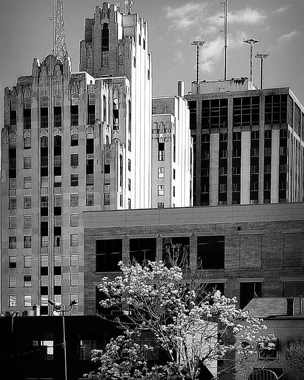 Skyscraper Poster featuring the photograph Downtown Flint Black and White by Scott Hovind