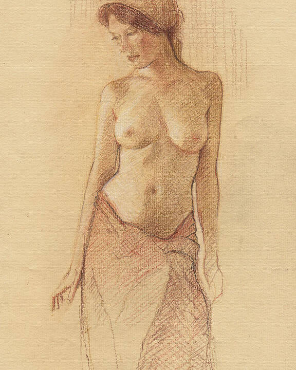 Breasts Poster featuring the drawing Draped Figure by David Ladmore