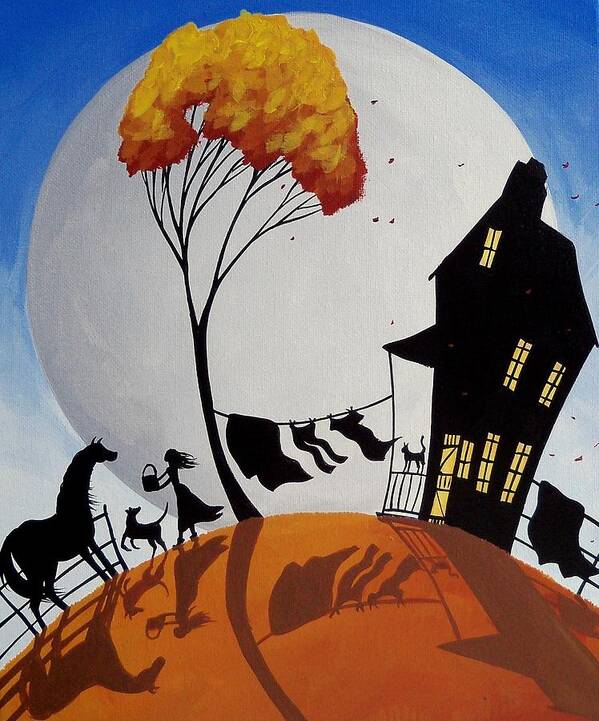 Landscape Poster featuring the painting Drink Of Water - silhouette farm landscape by Debbie Criswell