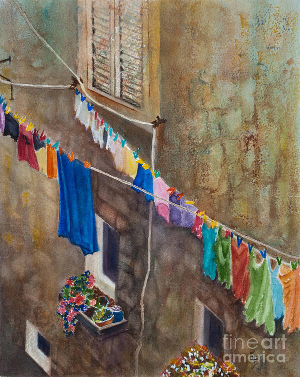Laundry Poster featuring the painting Drying Time by Karen Fleschler