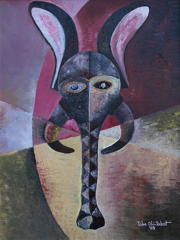 Elephant Mask Poster featuring the painting Elephant Mask by Obi-Tabot Tabe