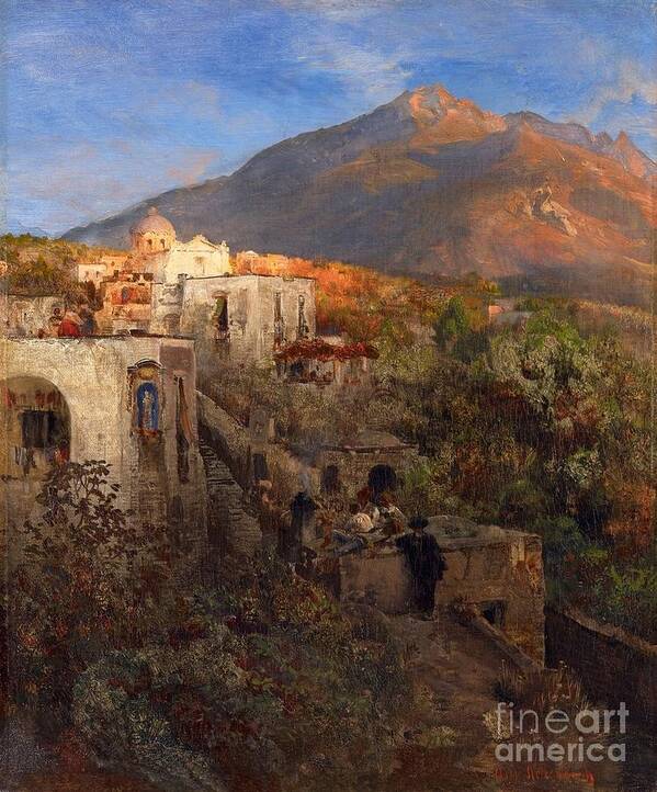 Oswald Achenbach Poster featuring the painting Evening In Ischia With View On The Monte Epomeo by MotionAge Designs