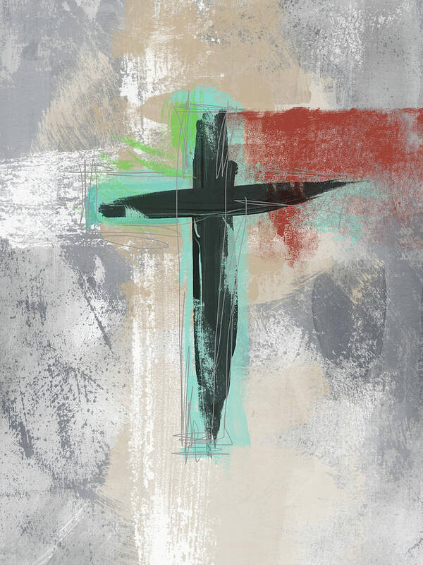 Cross Poster featuring the mixed media Expressionist Cross 3- Art by Linda Woods by Linda Woods
