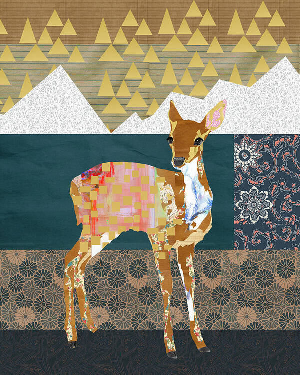 Fawn Collage Poster featuring the mixed media Fawn Collage by Claudia Schoen