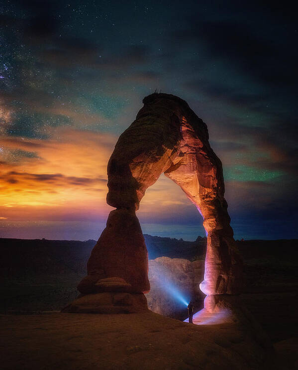 Arches Delicate Arch Night Photography Moab Moab Utah Utah Photography Photography Of Utah National Parks National Parks Photography Night Sky Night Photography Workshops Darren White Darren White Photography Fine Art Fine Art Prints Fine Art Photography Fine Art Landscapes Fine Art Acrylics Fine Art Canvas Fine Art Metals Poster featuring the photograph Finding Heaven by Darren White