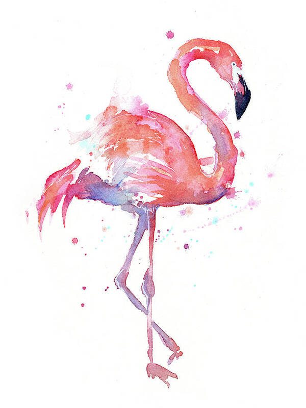 Flamingo Poster featuring the painting Flamingo Watercolor Facing Right by Olga Shvartsur