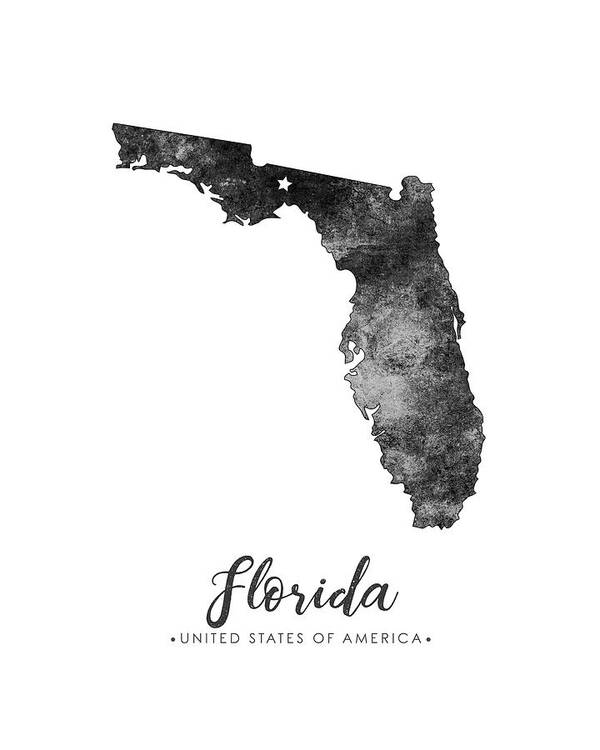 Florida State Map Art Grunge Silhouette Poster