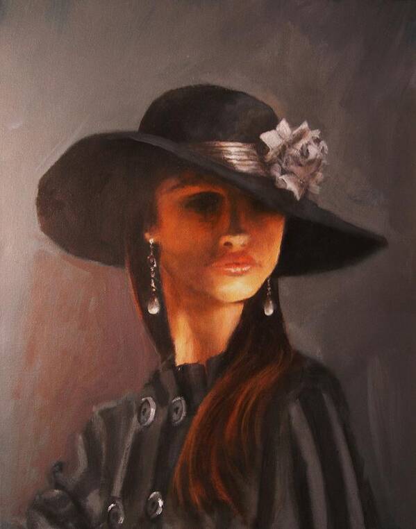 Portrait Poster featuring the painting Flowered Hat Plus Attitude by Tom Shropshire