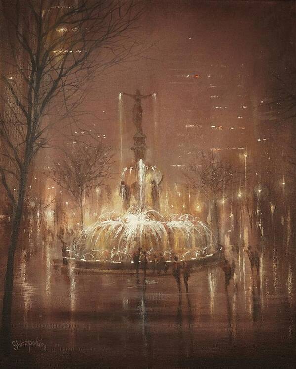 Fountain Square Poster featuring the painting Fountain Square by Tom Shropshire