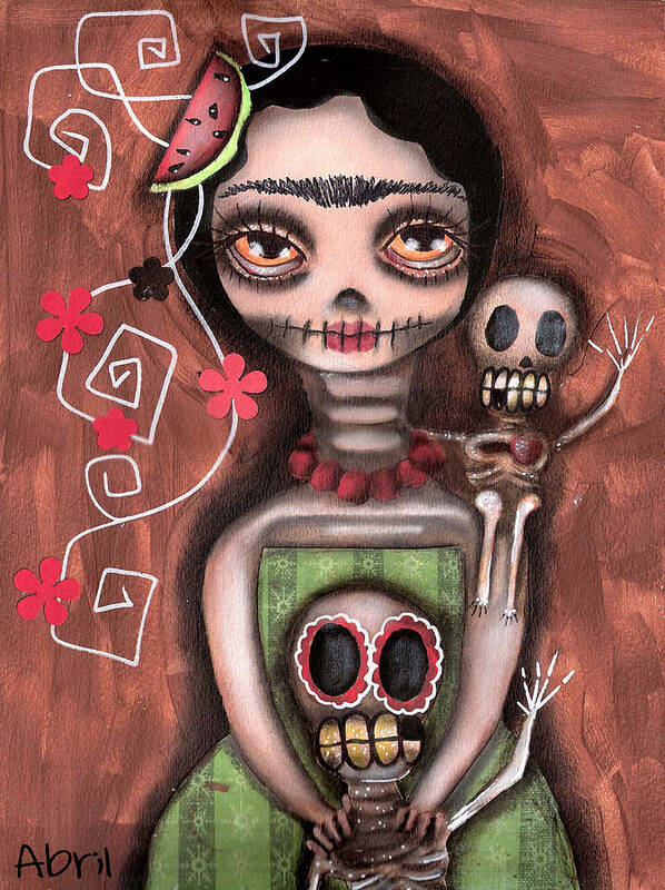 Day Of The Dead Poster featuring the painting Frida Day of the Dead by Abril Andrade