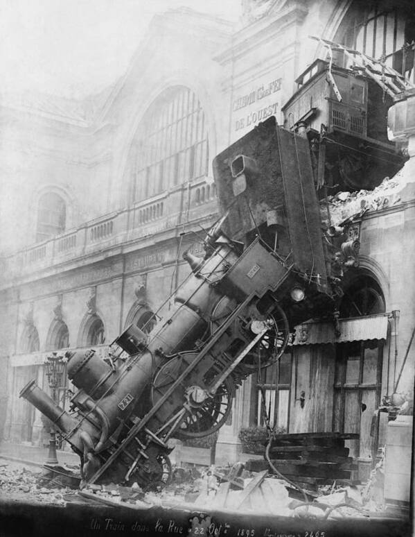 Historic Poster featuring the photograph Gare Montparnasse Train Wreck 1895 by Photo Researchers