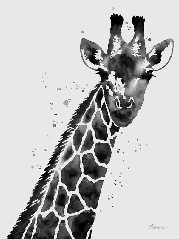 Giraffe Poster featuring the painting Giraffe in Black and White by Hailey E Herrera
